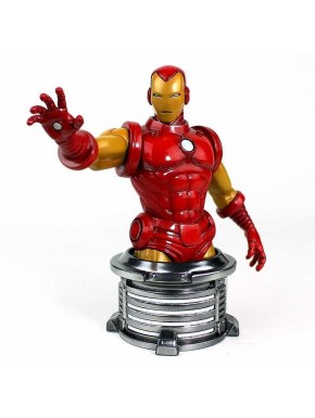 Busto de Iron Man rojo y dorado sobre base metálica