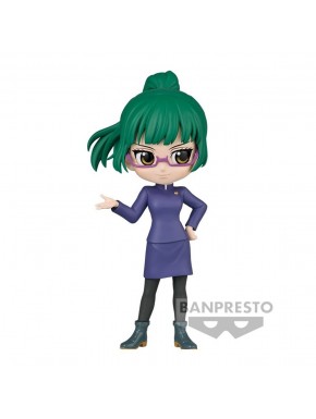 Figura Q Posket de Maki Zenin de 14 cm, cabello verde, atuendo púrpura.