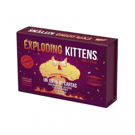 Boîte et cartes du jeu de société Exploding Kittens Party Pack