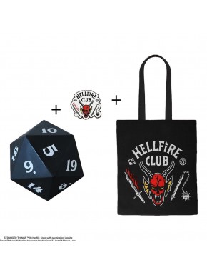 Pack regalo Stranger Things Hellfire Club con pin, Tote Bag y dado