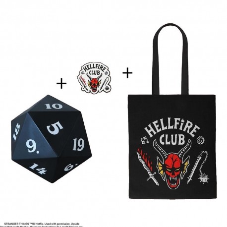 Pack regalo Stranger Things Hellfire Club con pin, Tote Bag y dado