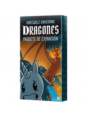 Caja y cartas de la expansión Unstable Unicorns Dragones