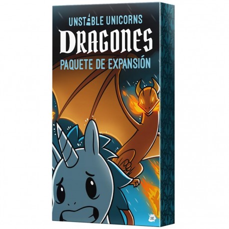 Caja y cartas de la expansión Unstable Unicorns Dragones