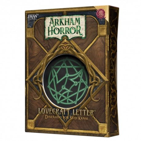 Caja y componentes del juego Arkham Horror Lovecraft Letter