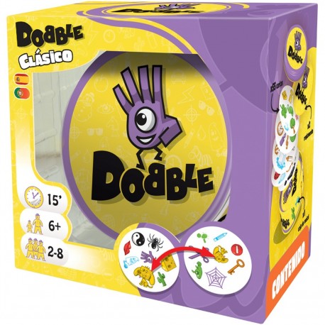 Boîte du Jeu de Société Dobble Classique avec cartes et symboles