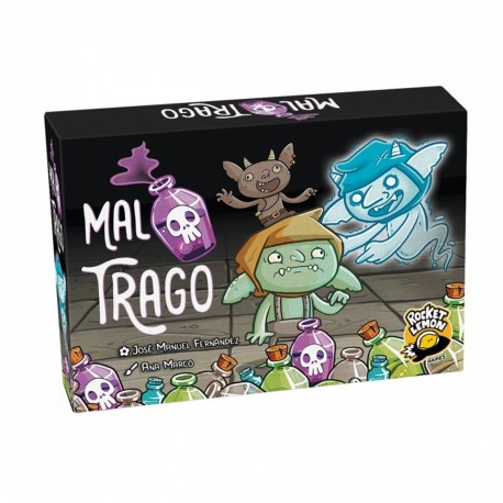 Caja y componentes del juego de mesa Mal Trago