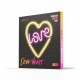Lámpara neon LED en forma de corazón con palabra LOVE en violeta y blanco