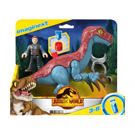 Figura Therizinosaurus Imaginext de Mattel en rojo y azul