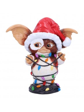 Figura de Gizmo en luces navideñas con sombrero de Papá Noel