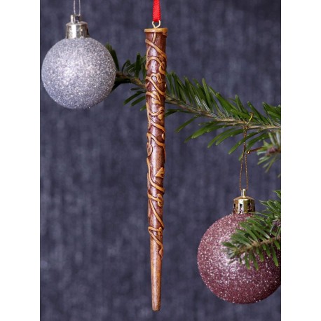 Ornement à suspendre baguette d'Hermione avec ruban rouge