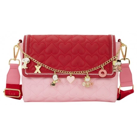 Bandolera Snoopy XO Peanuts de cuero PU rojo y rosa