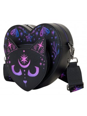 Bandolera Loungefly Neon Cat con diseño de gatito en morado y azul