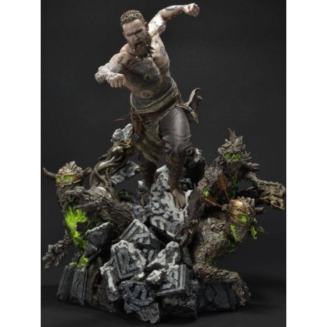 Estátua Baldur & Broods de God of War com base iluminada