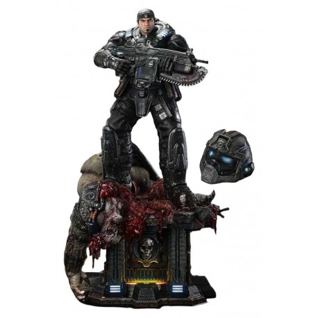 Estátua de Marcus Fenix de Gears of War com capacete COG