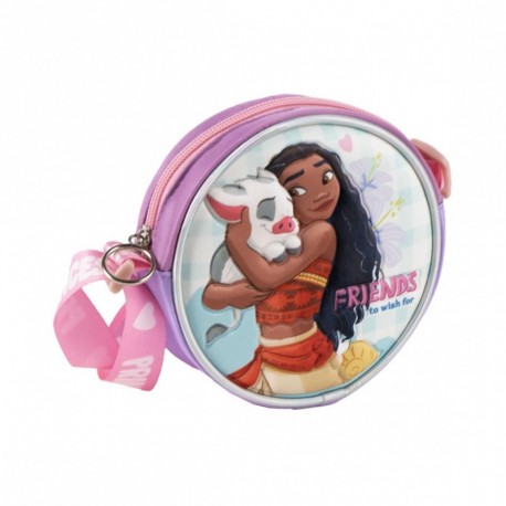 Bolsa 3D de princesa Moana em lilás com alça rosa