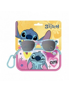 Gafas de sol y funda Stitch Disney, tonos rosa y azul, diseño divertido