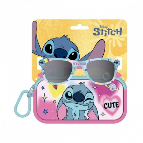 Gafas de sol y funda Stitch Disney, tonos rosa y azul, diseño divertido