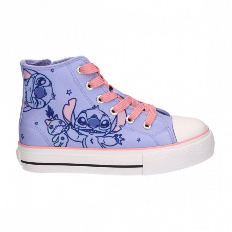 Baskets hautes lilas Stitch avec lacets roses