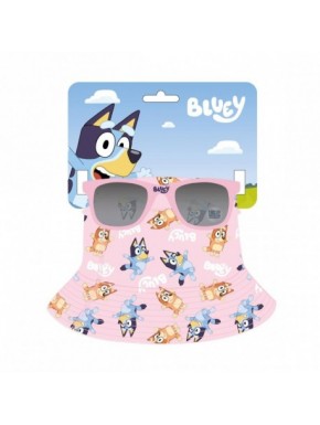 Gorro pescador rosa claro Bluey con gafas de sol