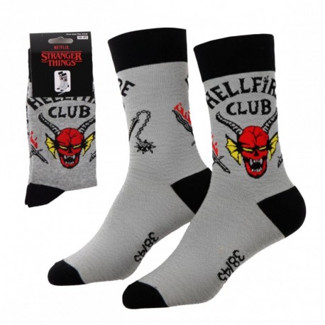 Chaussettes grises Hellfire Club de Stranger Things avec logo de démon