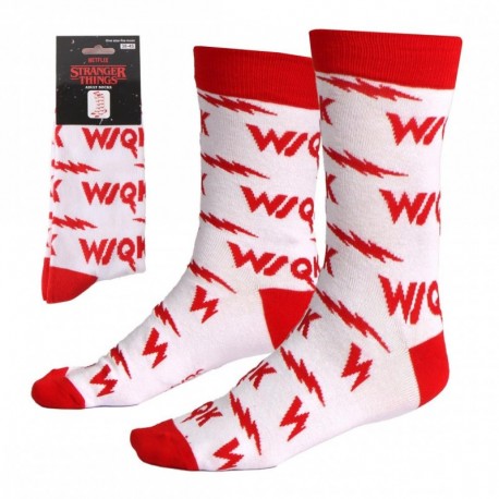 Chaussettes blanches Stranger Things avec design rouge