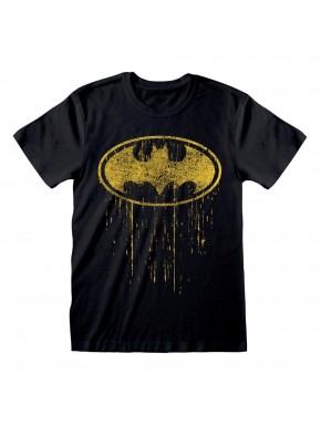 Camiseta negra Batman Dripping Symbol con diseño dorado