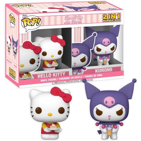 Figuras POP de Hello Kitty e Kuromi em caixa exclusiva