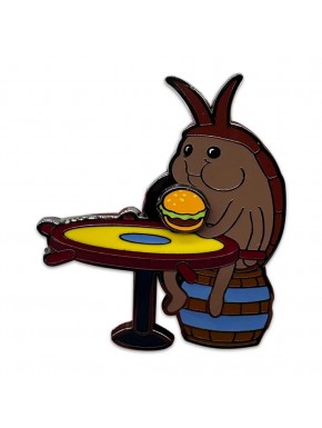 Chapa metálica Bob Esponja con cucaracha sosteniendo hamburguesa