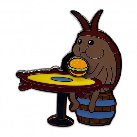 Chapa metálica Bob Esponja con cucaracha sosteniendo hamburguesa
