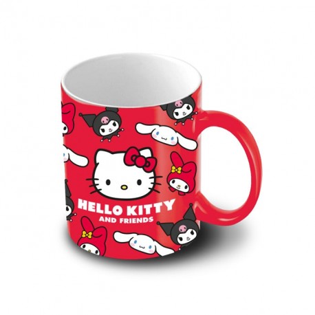 Taza roja de cerámica Hello Kitty y amigos
