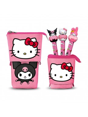 Estojo rosa Hello Kitty com canetas gel