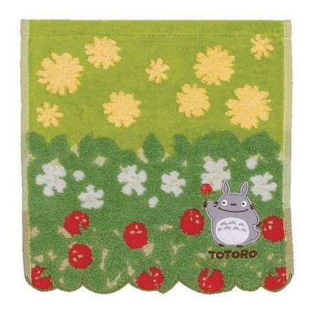 Serviette verte Totoro avec fleurs et fraises