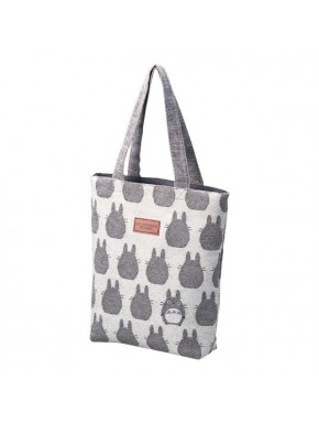Bolsa gris con siluetas de Totoro, poliéster, 35x33x9 cm