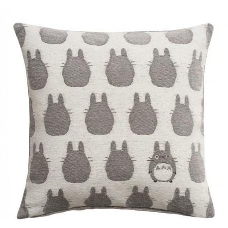 Almohada gris con siluetas de Totoro 45x45 cm