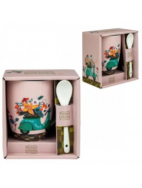 Taza cerámica con diseño de Michelle Allen y cuchara