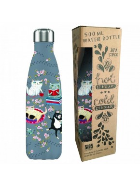Botella Enesco Black Crazy Cats de acero inoxidable