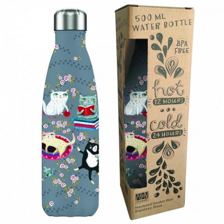 Botella Enesco Black Crazy Cats de acero inoxidable