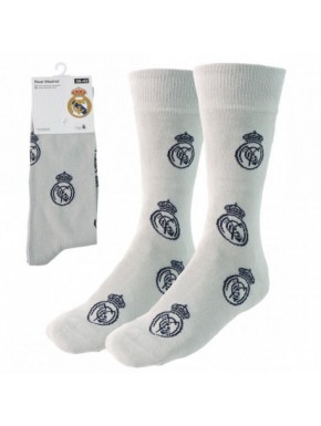 Calcetines adultos Real Madrid con logo en gris y azul