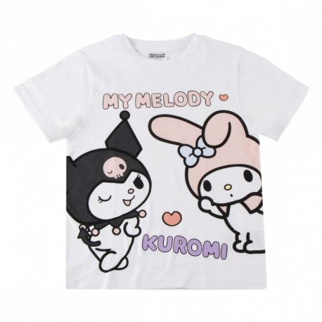 T-shirt blanc Hello Kitty My Melody et Kuromi pour filles