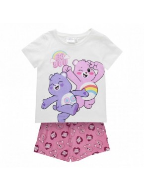 Pijama corto Care Bears con camiseta blanca y pantalones rosas