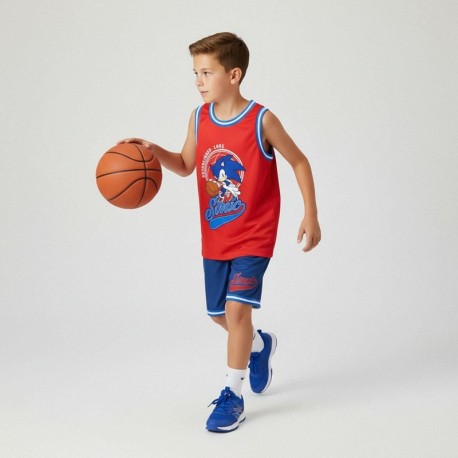 Conjunto esportivo Sonic para crianças, camiseta vermelha e short azul