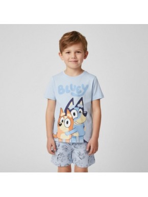 Pijama corto Bluey para niños en azul con estampado