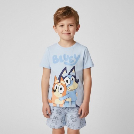Pyjama court Bluey pour enfants en bleu avec imprimé