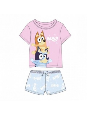 Pijama corto de Bluey para niños con camiseta rosa y shorts azules