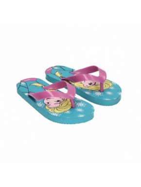 Chinelos Frozen azuis com tiras rosas e design da Elsa