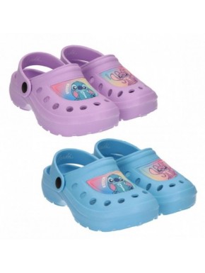 Zuecos infantiles de Stitch en lila y azul pastel