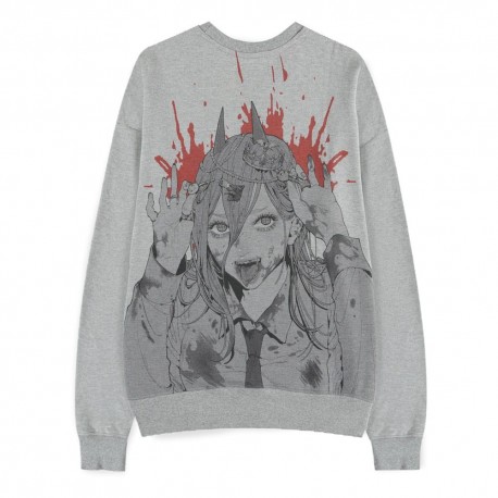 Camisola Chainsaw Man Power Cinza Mesclado com design de Power