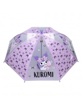 Parapluie Sanrio Kuromi en violet avec design de cœurs et de nœuds