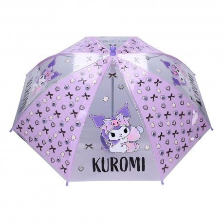 Parapluie Sanrio Kuromi en violet avec design de cœurs et de nœuds