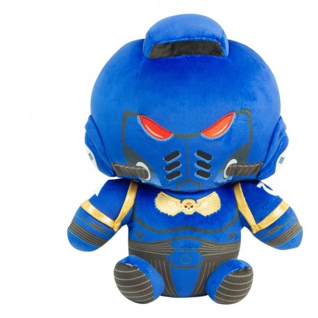 Peluche bleue de Space Marine Warhammer avec détails dorés et noirs